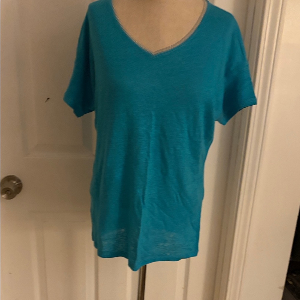 Chico's Teal Short Sleeve V-Neck Top